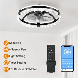 Franjulia Ceiling Fans with Lights and Remote, 20 Inch Low Profile Ceiling Fan with APP Control, 3CCT and 6 Wind Speeds Ultra Quiet for Bedroom, Living Room Modern Flush Mount Ceiling Fan with Lights