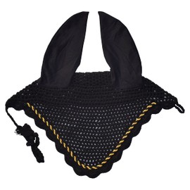 Elegant Horse Ear Bonnet, Fly Veil & Fly Mask – Superior Fly Protection with Style and Comfort for Every Ride (Black, Pony)