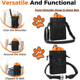 Aosbos- Bolsa para premios de perro con dispensador de bolsas para excrementos integrado y forro fácil de limpiar - Bolsa para premios de entrenamiento canino con correa reflectante y clip para cintur