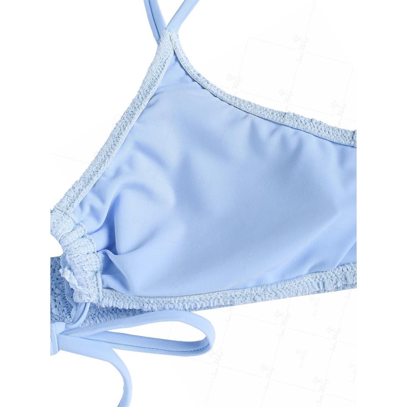 seamoly Lace Ruffled Trim Cinched Tied Front Tie Side Bikini