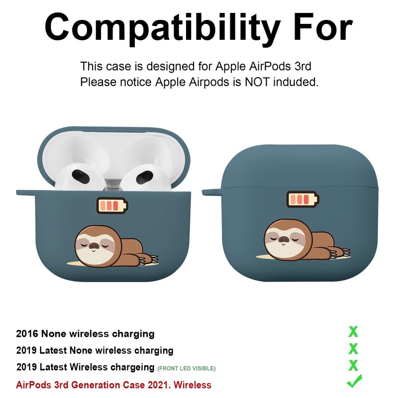 MAYCARI Cute Sloth Case for AirPods 3rd Generation with Keychain,
