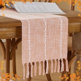 Wracra Rustic Fall Table Runner Farmhouse Style Table Runners 72 inches Long Autumn Table Runner with Hand-Tassels for Thanksgiving, Party Decor and Dining Room Decorations (Orange, 13"×72")