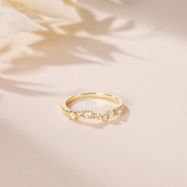 Mameloly 1.3mm 14K Gold Plated CZ Wedding Bands for Women Dainty Stackable Tiny Curved Cubic Zirconia Engagement Rings for Her Size 5