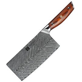7 Inch Super Sharp Damascus Steel Professional Butcher Cleavers Meat Knife for Bone Chopper, Restaurant Knife with Ergonomic Rosewood handle. BY MSS