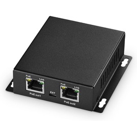 PoE Extender Passthrough Switch, 1 PoE in 2 PoE Out, IEEE802.3af/at PoE Powered, 10/100Mbps Ethernet, Metal Small Wall Mount PoE Extender/Injector/Network Extender