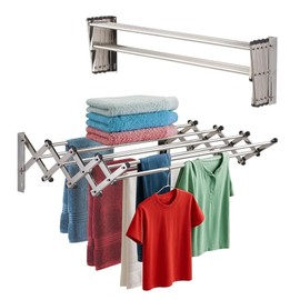 Smartsome | Wall Mounted | Clothes Drying Rack | 34" Wide | 22.5 Linear Feet Capacity | 8 Smooth Round Stainless Steel Rods | 60 lb Capacity | Fully Assembled | Compact Sturdy Space-Saving Design