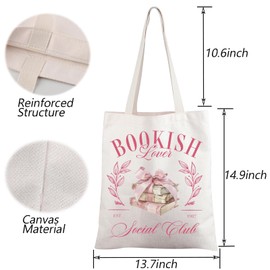 TGBJE Coquette Book Club Tote Bag Bookish Gift Pink Bow Aesthetic Shopping Bag Book Lover Gift Romance Reader Gift (C-Bookish social tote)