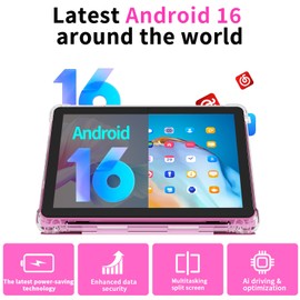 Android 16 Tablet 10 inch Tablets, 20GB RAM 128GB ROM 2TB Expandable, 2.0GHz Octa-core Processor, 2 in 1 Tablet with Keyboard Case Stylus Mouse, 5G WiFi6, BT 5.0, 6000mAh, Widevine L1, GMS, Pink