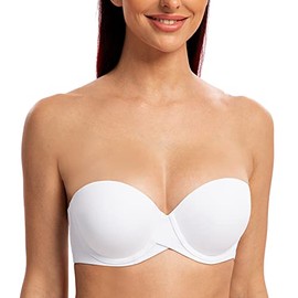 MELENECA Women's Push up Strapless Bras with Lift Stay Put Padded Cup White 38C