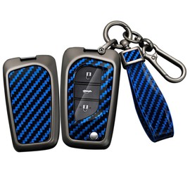 SANRILY Carbon Fiber Pattern Blue 2/3/4 Button Key Fob Cover Case Fit for Toyota Camry SE/LE Tundra RAV4 Corolla Fortuner Highlander Keyless with Keychain