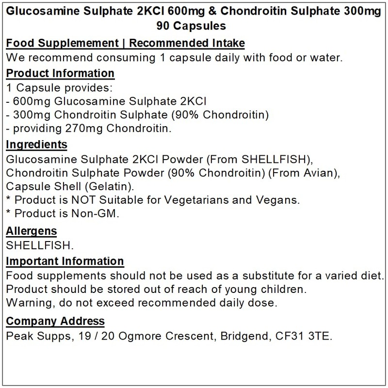 Glucosamine Sulphate 600mg and Chondroitin Sulphate 300mg Capsules (90)