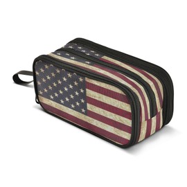 American Flag Pencil Case Pencil Pouch Big Capacity 3 Compartments Back to School Supplies for Teen Girl Boy Pouch Pen Bag Large Storage Organizer with Zipper Handle for Men Women