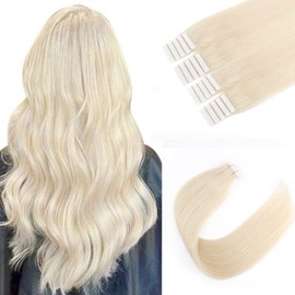 Sixstarhair 50g Tape in Hair Extensions Blonde Hair Extensions Color 60 Ash Blonde Natural Human Hair Extensions Platinum Tape In Extensions For Salon [Color 60 Ash Blonde 22inch]