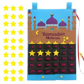 Ramadan Calendar, 30 Days Felt Ramadan Calendar, Children's Eid Mubarak Countdown Calendar, Ramadan Calendar 2024 with Pockets, Ramadan Mubarak Advent Calendar for Ramadan Decoration, Eid Gifts, Party