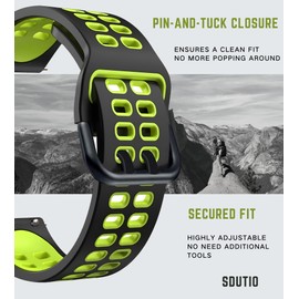 SDUTIO 20mm 22mm Quick Release Rubber watch band-Stretchy Soft Breathable Silicone Sport Band for Men Women 22mm Black_Lime Green