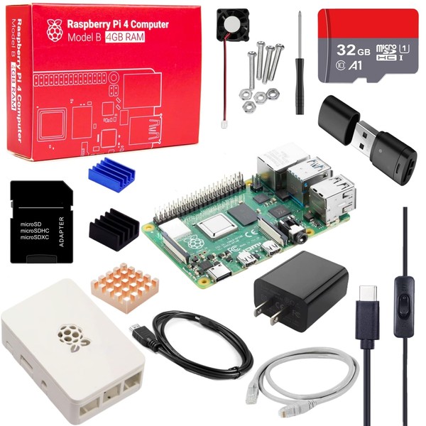 Vesiri Raspberry Pi 4B Starter Kit Certified for Japanese Technology, Raspberry Pi 4 Model B (4GB RAM) / Raspberry Pi 4B / Technical Compliance Marked / 32GB Micro SD Card / 5V 3A USB-Type-C Power Adapter with On/Off Switch, Micro HDMI to HDMI Cable Line