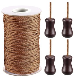DOKLY 1.8 mm Braided Lift Shade Cord 55 Yards Roll with 4 Pieces Wood Pendant for Aluminum Blinds Windows, Roman Shade Repair, Gardening Plant & Crafts and DIY Projects(Brown
