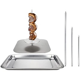 Stainless Steel Vertical Skewer for Barbecue Grill, For Tacos Al Pastor, Shawarma, Brazilian Churrasco, Removable Grilling Rack Meat Spit (With Bakeware)