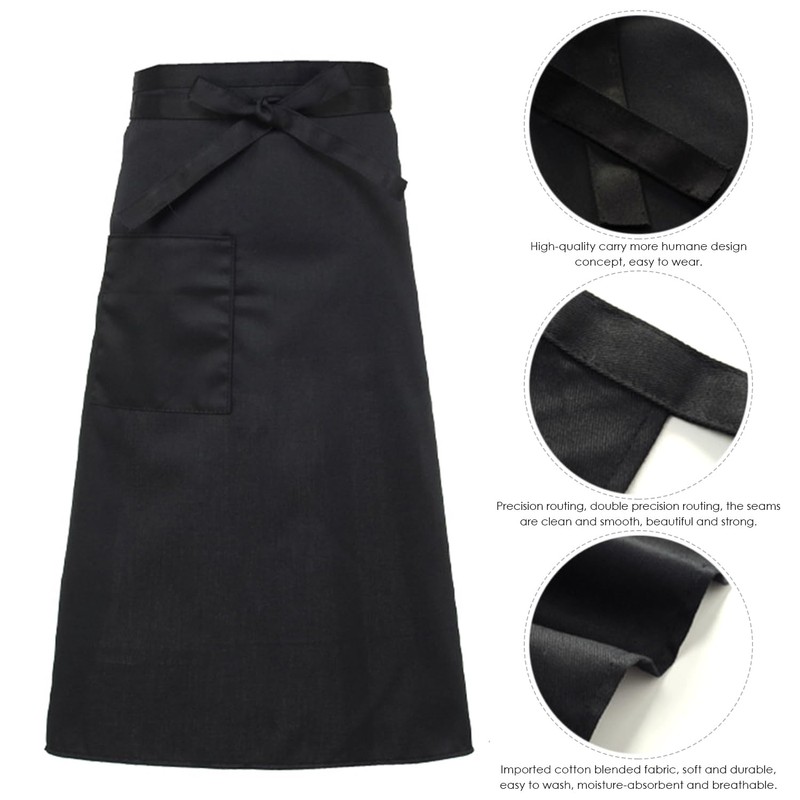 ZBHDEYG 1 Black Half Apron, 1 Catering Hat, Tie Apron,