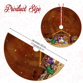 Blosssound Christmas Nativity Tree Skirt 48 Inch Nativity Scene Christmas Tree Mat Jesus Christian Winter Holiday Party Decor Farmhouse Tree Ornaments Xmas Indoor Outdoor Supplies(Brown)