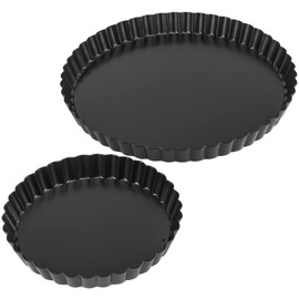 MUKCHAP 2 Pack 2 Sizes 6/9 Inch Non-Stick Tart Tin Set, Loose Bottomed Tart Tin Kit, Pie Dish with Removable Base, Flan Dish Fluted Round Quiche Pan for Baking, Kitchen, Black