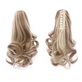 TESS Ponytail Clip Extensions, 30 cm Wavy Ponytail Hairpiece, Ash Blonde, Balayage Hair Extensions for Braid, Synthetic for Women