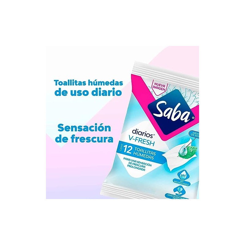 Saba Toallitas Húmedas V-fresh para uso íntimo, 12 piezas