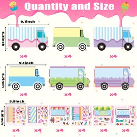 CY2SIDE Ice Cream Stickers Scene - 24set Make Your Own Ice Cream Cart Scene Art Craft DIY Dessert Truck Shop Stickers with Mix Match Sweets Decals for Kid Summer Party Games for Classroom Activities