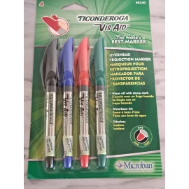Dixon Ticonderoga Vis-Aid Overhead Projection Markers 1-Black 1-Blue 1- Green 1-Red