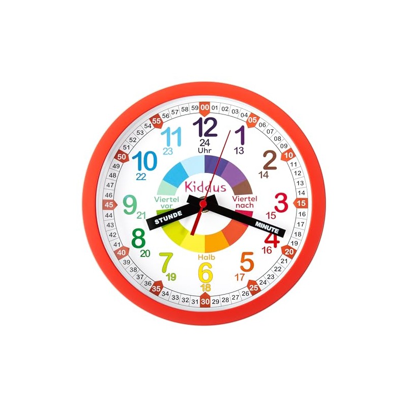 Kiddus Children's Wall Clock, Boys and Girls, Analogue Learning Clock