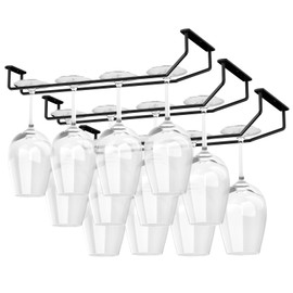 FOMANSH 14-Inch Under Cabinet Wine Glass Holder - Metal Stemware Rack, Single Rail Hanging Rack for Kitchen Bar - Set of 3