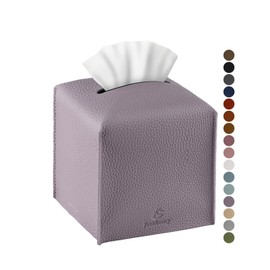 Tissue Box Cover, Jeethemy Square PU Leather Tissue Box Holder, Modern Tissue Case Facial Paper Organizer Dispenser，5X5X5'',Single Purple