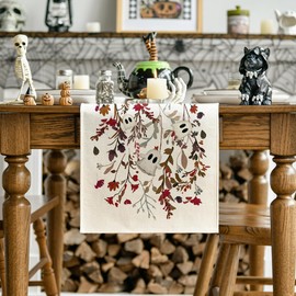 Artoid Mode - Camino de mesa de Halloween de 210 g/m², diseño de flores fantasmas, decoración de mesa de comedor para decoración del hogar, fiesta, 13 x 60 pulgadas