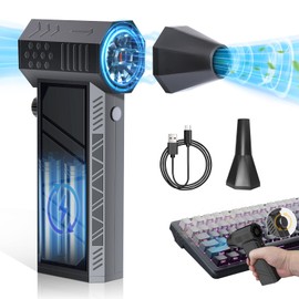 IUSOT Electric Air Duster, 130,000 RPM, High Speed Rotation, Overwhelming Wind Speed Over 52 m/s, Super Strong Blower, Stepless Air Flow Adjustment, 8,000 mAh, Large Capacity, Car Wash, 2 Types of