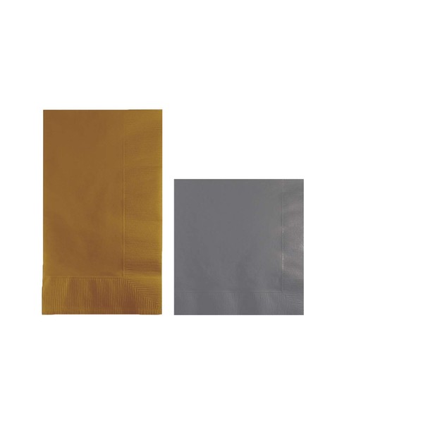 Converting Paper Bulk Party Napkin Bundle, 100 Gold Dinner and