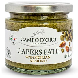Caper Paté Spread or Dip, 6.34 oz 180g. Spreadable Caper & Almond Puree, Sandwich Spread, Non-GMO, Product of Italy, Campo D'Oro