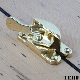 TERF® Traditional Vintage Polished Brass Sash Window Lock Catch Latch Fitch Fastener With Fixing Screws For Wood Aluminium UPVC Vinyl Frames - Pack of 2