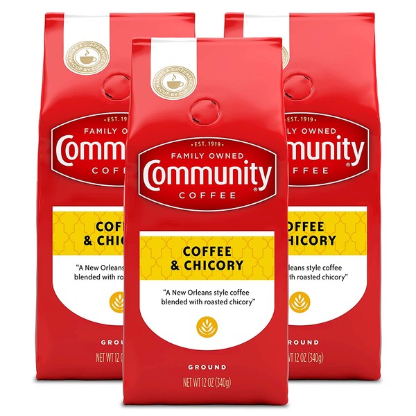 Community Coffee Ground Coffee & Chicory Blend, Ground, 12 Ounces (3 Pack)