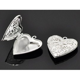 Set of 5 Heart Fiddigree Openwork Locket Pendants Silver Color