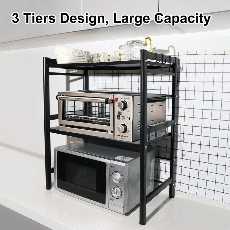 ifory 3-Tier Microwave Oven Rack, 15.7~23.6" Expandable Microwave Stand, Countertop