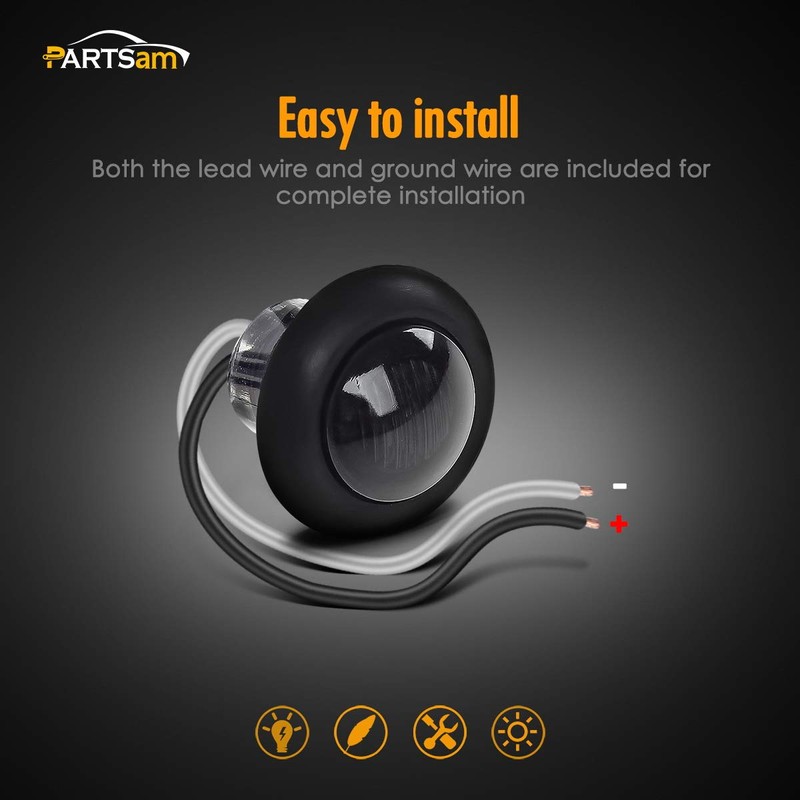 Partsam 2pcs 3/4" Smoked Amber LED Clearance Light Side Marker