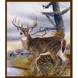 Large 10 Point Deer On Farm at Pond Panel Cotton Fabric Windham