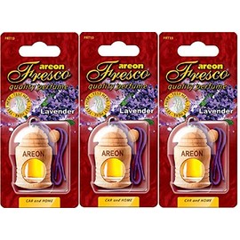 Areon Fresco Auto Duft Lavendel Blume Violett Glas Duftflakon Set Flakon Holz Hängend Anhänger Spiegel 4ml (Pack x 3)