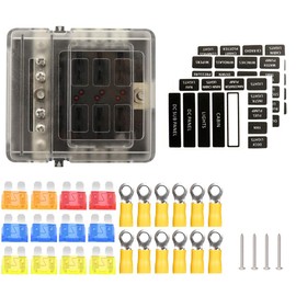 6 Way Fuse Box with Negative Bus Bar 12V 24V DC Blade Fuse Blocks 6 Circuits Fuse Box Holder for Automotive Boat SUV RV Van