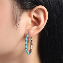 Western Earrings Boho Turquoise Oval Drop Dangle Earrings for Women Beaded Western Flower Teardrop Earrings Vintage Ethnic Alloy Pendant Jewelry Gift, Stone, Turquoise