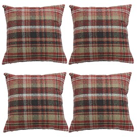 ZBW Impex - Pack of 4 Luxury Linen Tartan Striped Check Cushion Covers For Home Bed Sofa (Red, 18 x 18 inch)