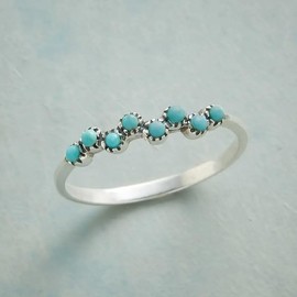 Vintage Small Dainty Ring 925 Sterling Silver Turquoise Stackable Ring for Women Everyday Comfort Ring Bohemia Promise Band Ring(10#)