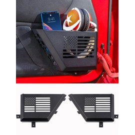 Savadicar Metal Front Door Pockets Compatible with 2011-2018 Jeep Wrangler JK JKU, Door Storage Accessories for Replace Sagging Nets, 2 PCs