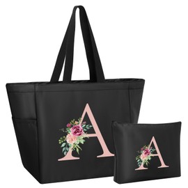 Ysound Initials Women's Tote Bag, Waterproof Handbag Women, Shopping Bag with Inner Pocket, Carry Bag and Cosmetic Bag, Initials Gift for Women, Girlfriend, Mum, Birthday, Valentine's Day, a