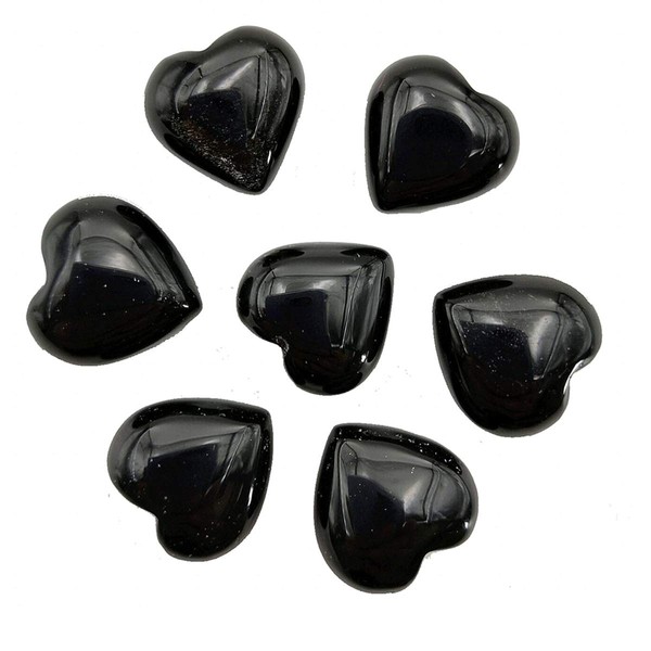 Loveliome 7 Pcs Natural Mini Black Obsidian Heart Love Healing Palm Crystal Energy Stone(0.6 Inch)